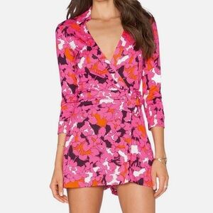 Diane Von Furstenberg Celeste Wrap Romper Eden Garden Pink Silk Jersey Floral